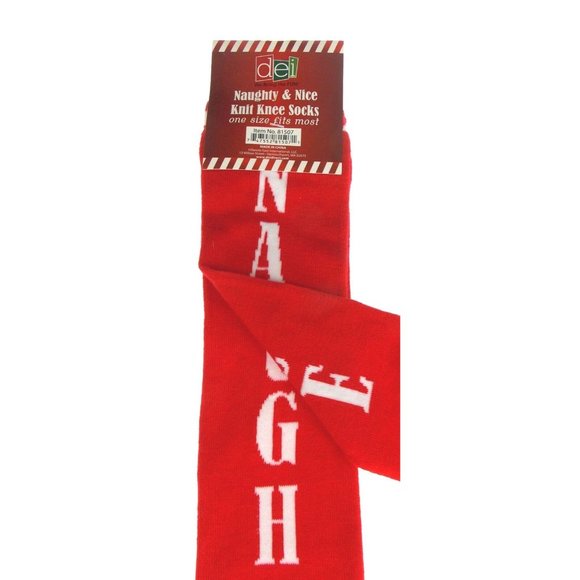 Naughty & Nice Knit Knee Socks Set of 2 DEI One Size Fits Most Red Christmas - Picture 2 of 2